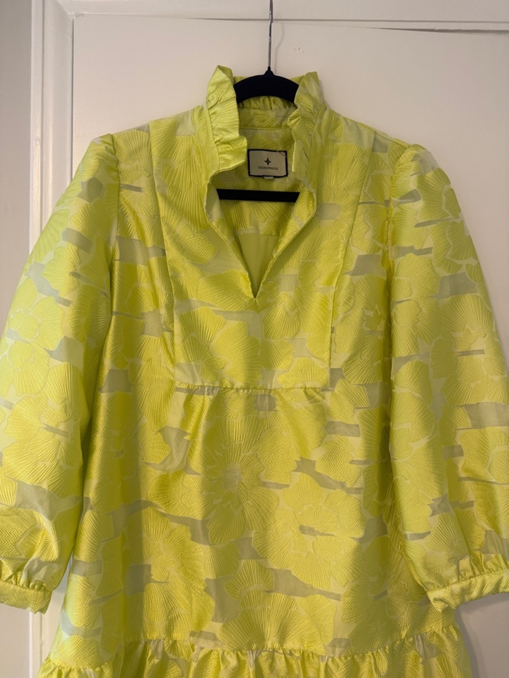 Tuckernuck Neon Yellow or Chartreuse Textured Ruffle-Trim Top - Picture 3 of 4